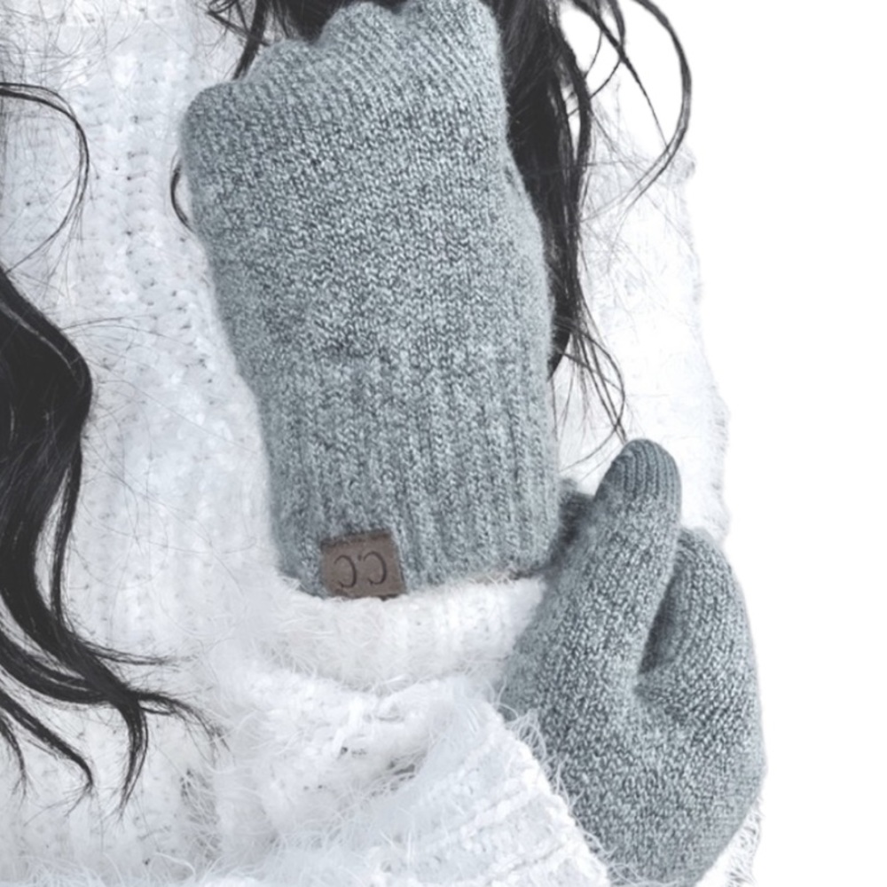 C.C.Beanie Gray Soft Knit Smart Tips Gloves